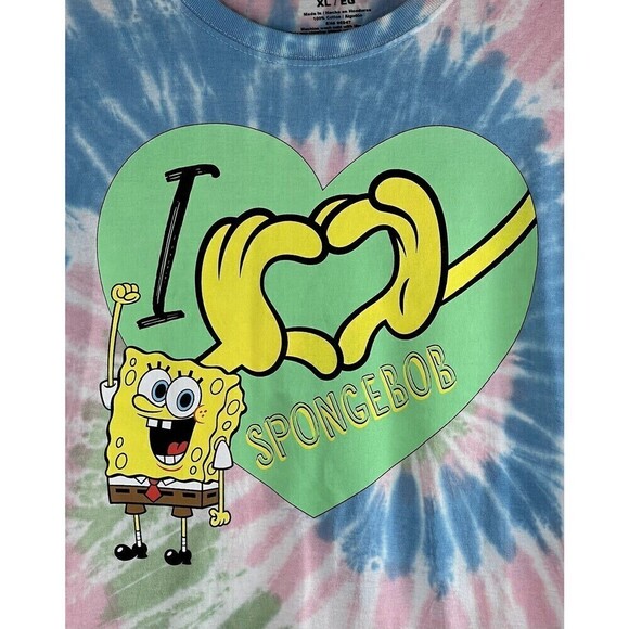 Nickelodeon SpongeBob Tie Dye Graphic Tee Shirt "I Love Spongebob" Size XL - Picture 3 of 8